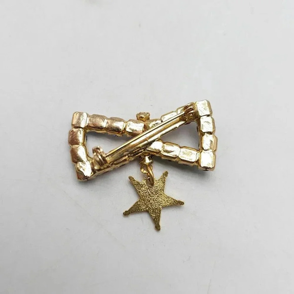 Order Of The Eastern Star Brooch With Colorful Rhinestones & Hanging Star Charm - Picture 3 of 4